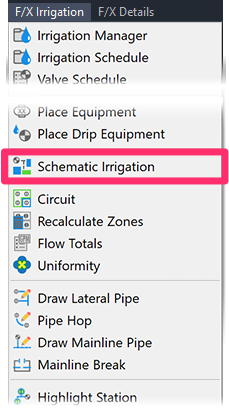 F/X Irrigation menu